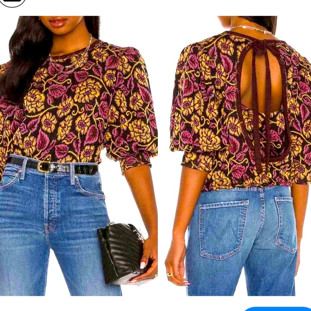 Free People NWT No Ordinary Black Floral Reversible SweaterTop - Size Medium